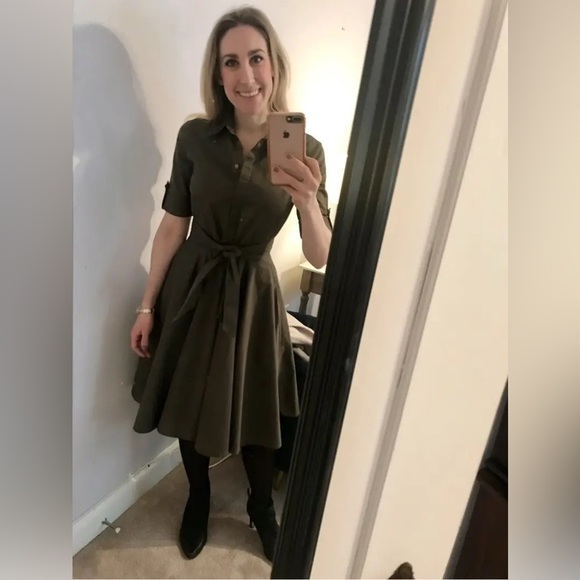 Badgley Mischka Army Green Shirtdress size 6 - Picture 5 of 12